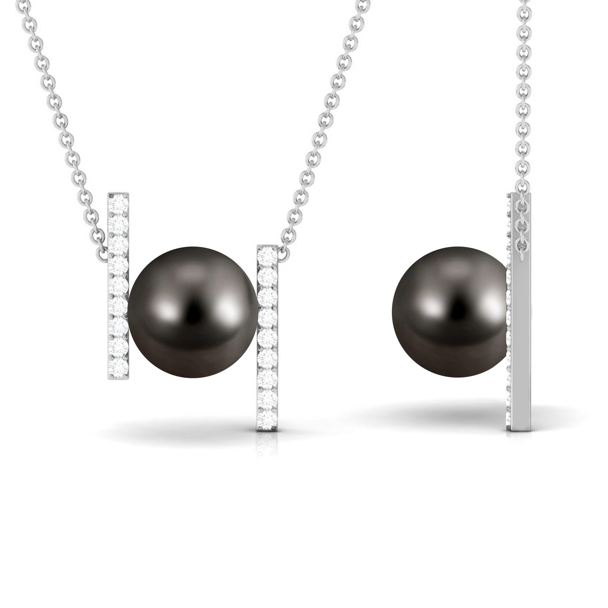 10 MM Bead Set Tahitian Pearl Solitaire Necklace with Diamond Tahitian pearl - ( AAA ) - Quality - Rosec Jewels