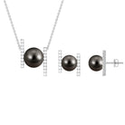 Black Tahitian Pearl Necklace and Earrings Set with Moissanite Tahitian pearl - ( AAA ) - Quality - Rosec Jewels