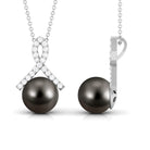 Tahitian Pearl Solitaire Pendant with Diamond Twisted Bail Tahitian pearl - ( AAA ) - Quality - Rosec Jewels