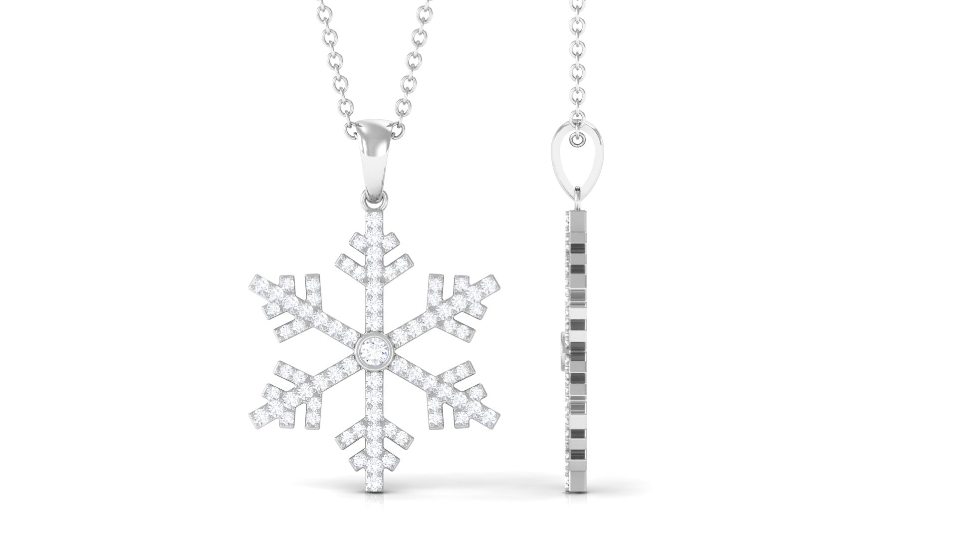 Certified Moissanite Frozen Snowflake Pendant in Gold Moissanite - ( D-VS1 ) - Color and Clarity - Rosec Jewels