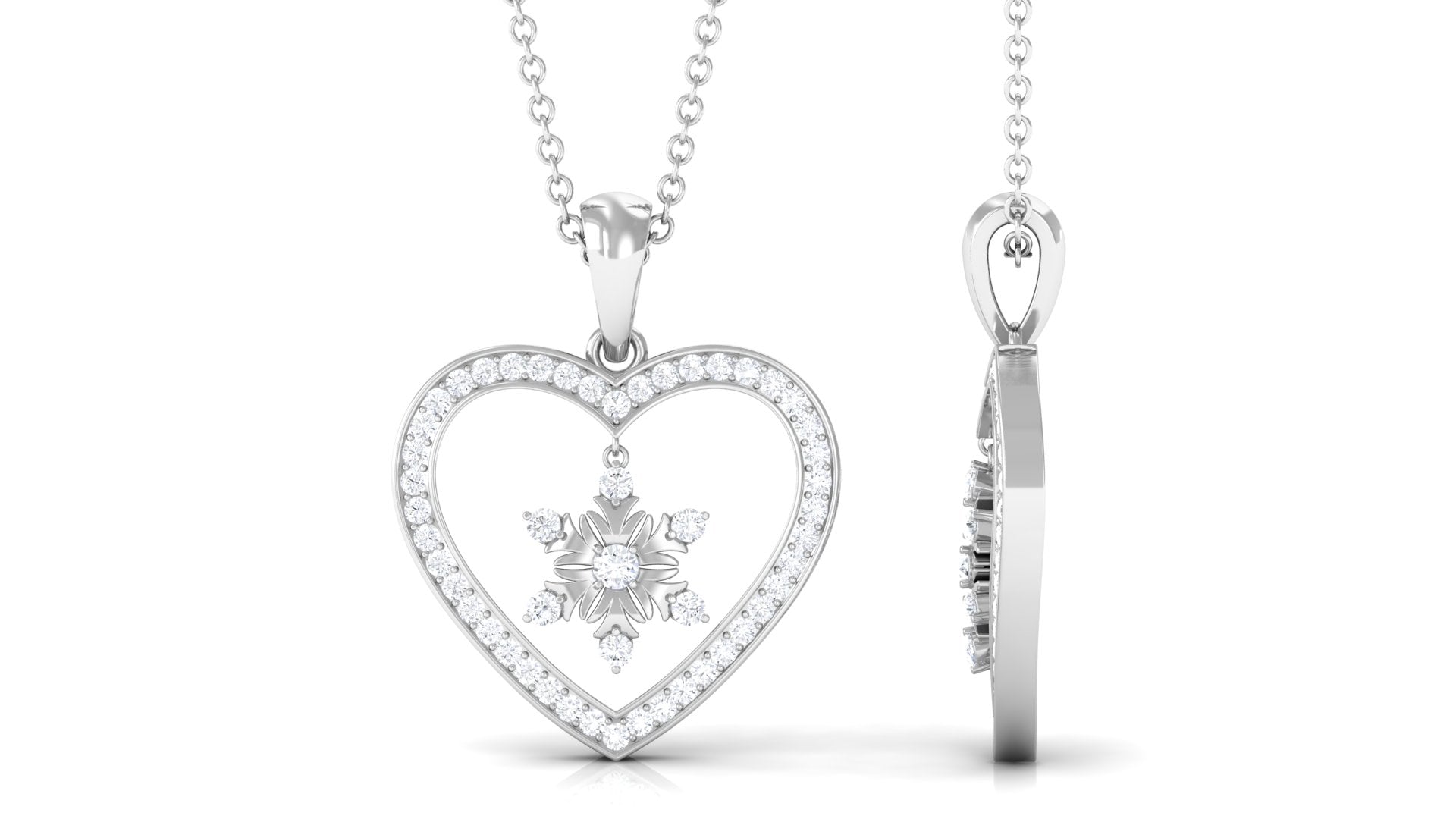 Moissanite Snowflake Heart Pendant Necklace Moissanite - ( D-VS1 ) - Color and Clarity - Rosec Jewels