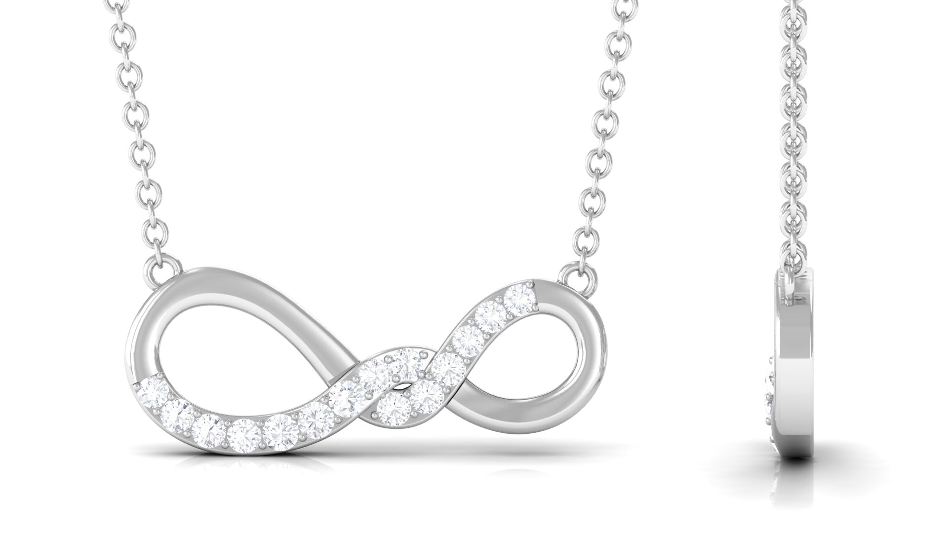 Round Moissanite Twisted Necklace in Pave Setting Moissanite - ( D-VS1 ) - Color and Clarity - Rosec Jewels