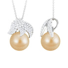 Round South Sea Pearl and Moissanite Leaf Pendant South Sea Pearl - ( AAA ) - Quality - Rosec Jewels