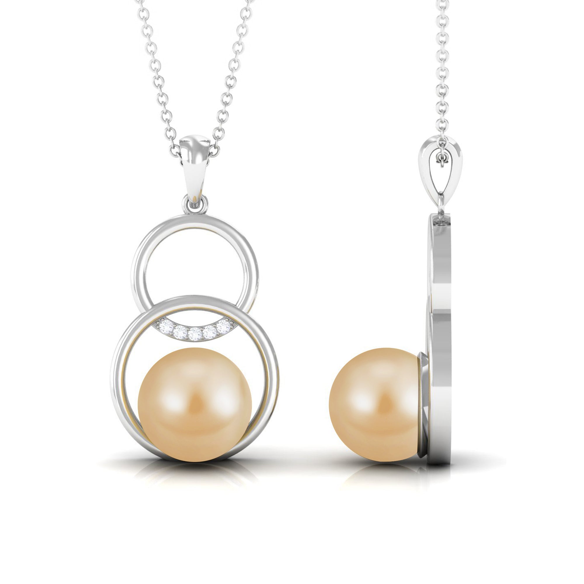 South Sea Pearl and Diamond Open Circle Drop Pendant South Sea Pearl - ( AAA ) - Quality - Rosec Jewels