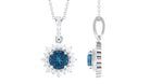 London Blue Topaz Pendant Necklace with Diamond Halo London Blue Topaz - ( AAA ) - Quality - Rosec Jewels