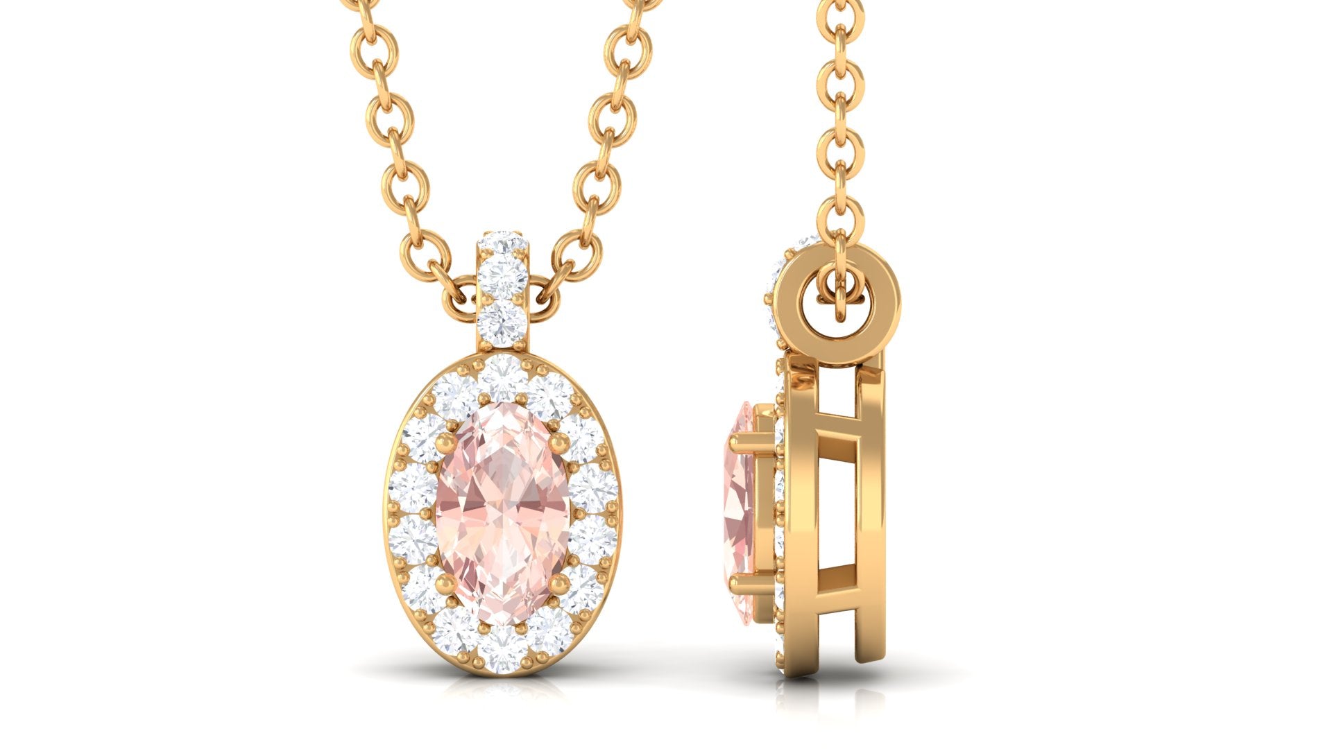 Oval Morganite Pendant Necklace with Diamond Halo Morganite - ( AAA ) - Quality - Rosec Jewels