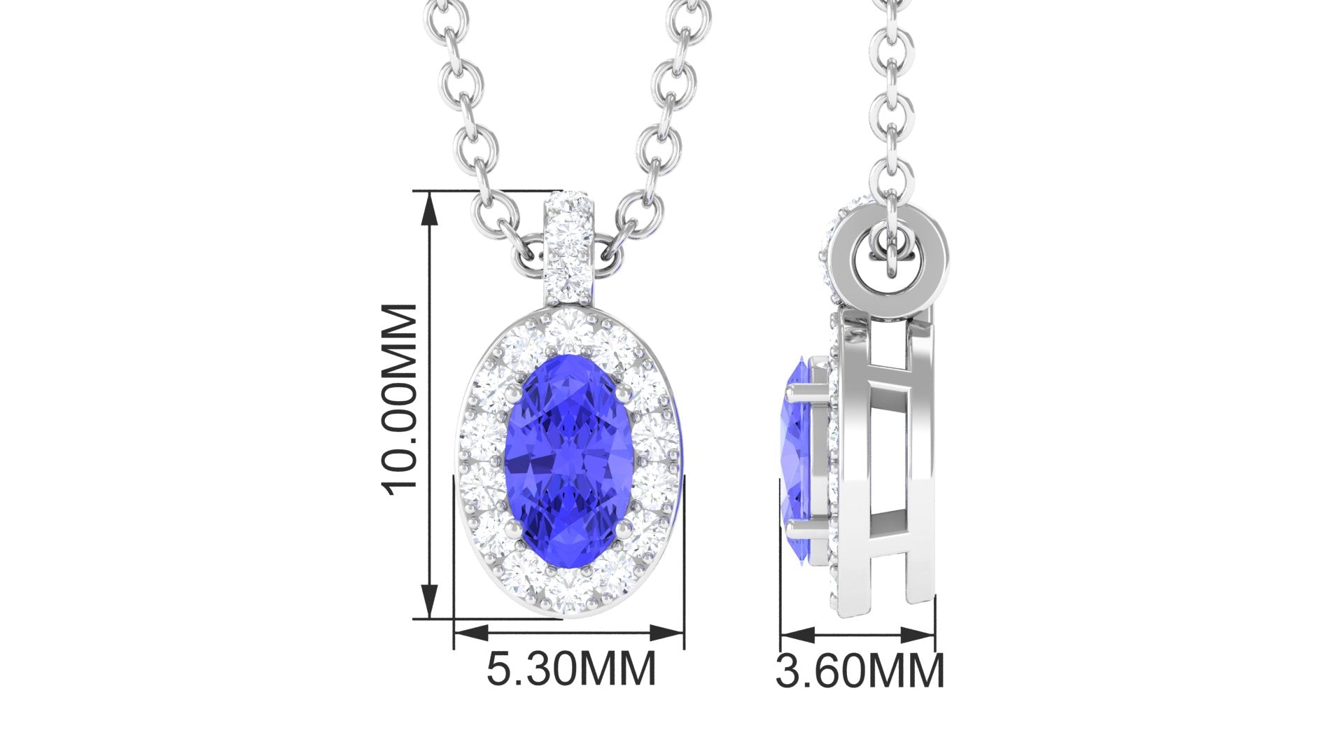 Oval Shape Tanzanite Diamond Halo Pendant Necklace Tanzanite - ( AAA ) - Quality - Rosec Jewels