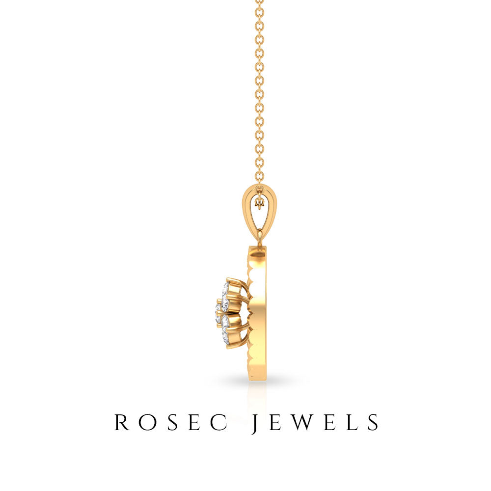 Diamond Flower Pendant Necklace in Prong Setting Diamond - ( HI-SI ) - Color and Clarity - Rosec Jewels