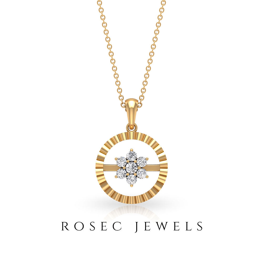 Diamond Flower Pendant Necklace in Prong Setting Diamond - ( HI-SI ) - Color and Clarity - Rosec Jewels