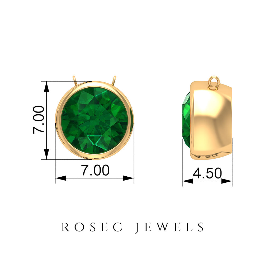 Round Shape Emerald Solitaire Necklace in Bezel Setting Emerald - ( AAA ) - Quality - Rosec Jewels