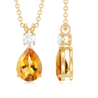 Citrine Teardrop Pendant Necklace with Moissanite Citrine - ( AAA ) - Quality - Rosec Jewels