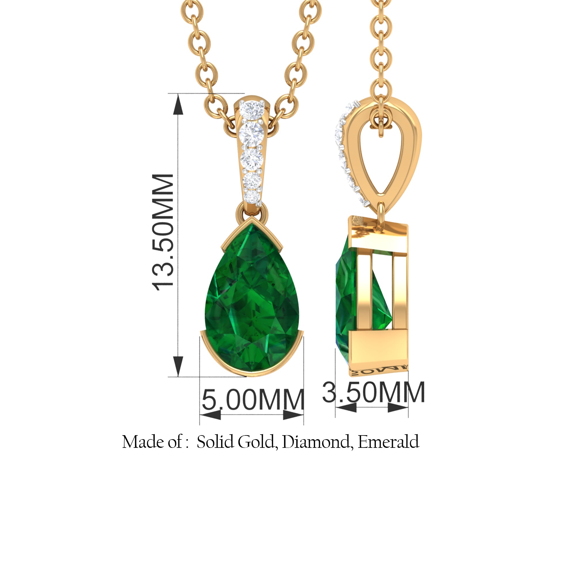 3/4 CT Pear Cut Emerald Solitaire Pendant in Half Bezel Setting with Diamond Accent Bail Emerald - ( AAA ) - Quality - Rosec Jewels