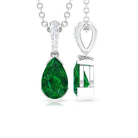 3/4 CT Pear Cut Emerald Solitaire Pendant in Half Bezel Setting with Diamond Accent Bail Emerald - ( AAA ) - Quality - Rosec Jewels