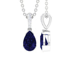 1 CT Pear Cut Blue Sapphire Solitaire Pendant in Half Bezel Setting with Diamond Accent Bail Blue Sapphire - ( AAA ) - Quality - Rosec Jewels