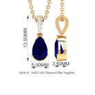 1 CT Pear Cut Blue Sapphire Solitaire Pendant in Half Bezel Setting with Diamond Accent Bail Blue Sapphire - ( AAA ) - Quality - Rosec Jewels