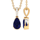 1 CT Pear Cut Blue Sapphire Solitaire Pendant in Half Bezel Setting with Diamond Accent Bail Blue Sapphire - ( AAA ) - Quality - Rosec Jewels