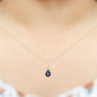 1 CT Pear Cut Blue Sapphire Solitaire Pendant in Half Bezel Setting with Diamond Accent Bail Blue Sapphire - ( AAA ) - Quality - Rosec Jewels