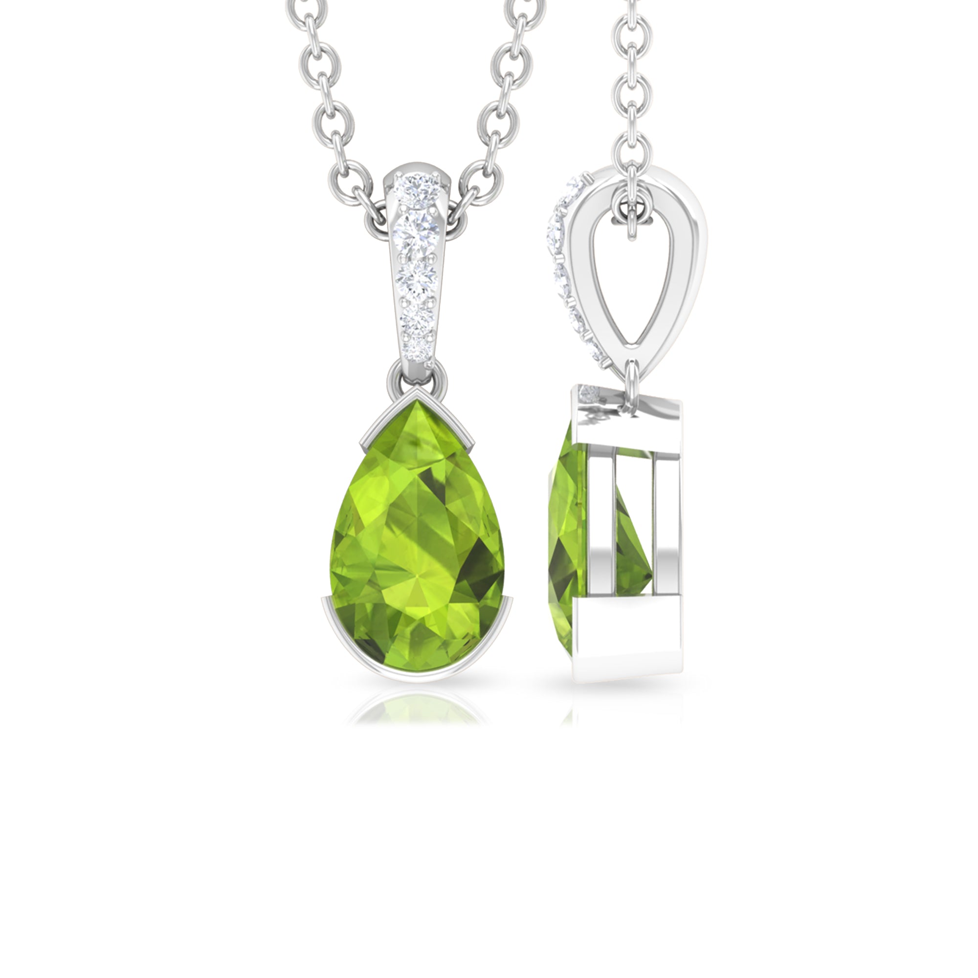 Pear Shape Peridot Solitaire Pendant with Diamond Accent Bail Peridot - ( AAA ) - Quality - Rosec Jewels