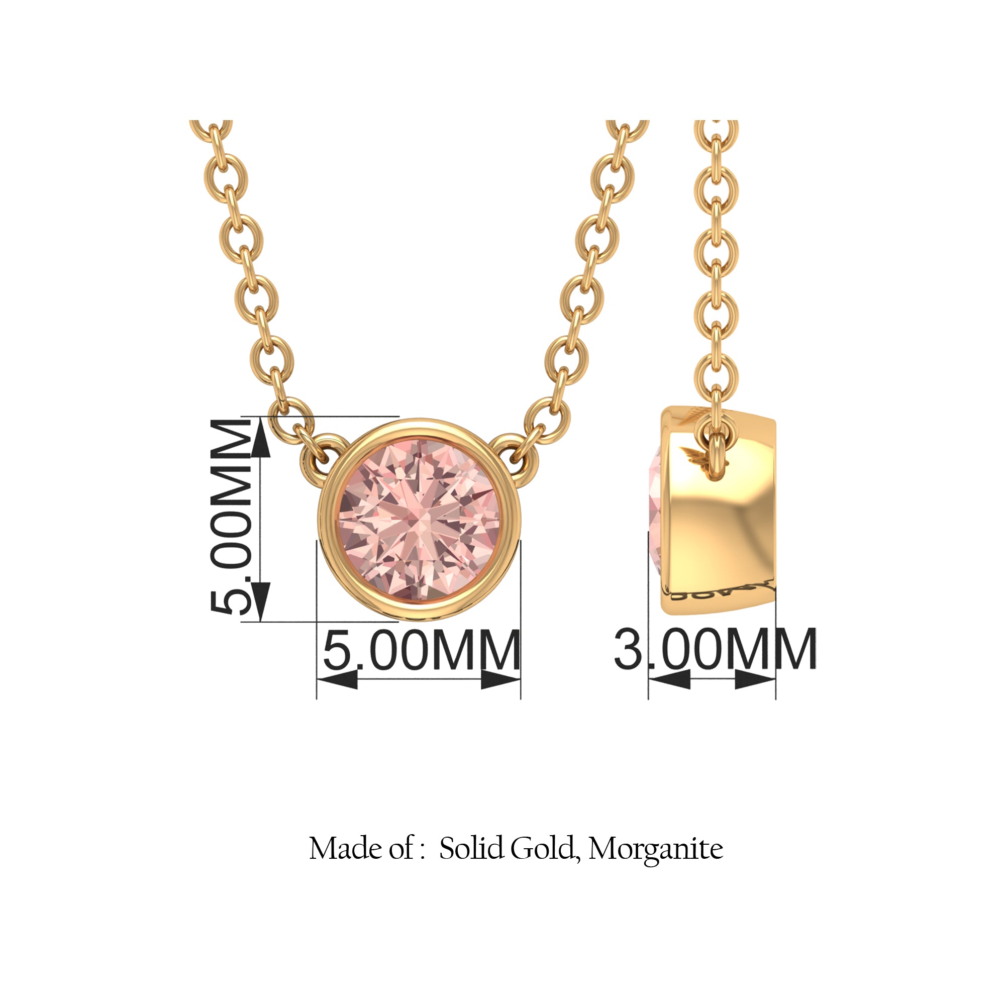 Simple Round Morganite Solitaire Necklace in Bezel Setting Morganite - ( AAA ) - Quality - Rosec Jewels