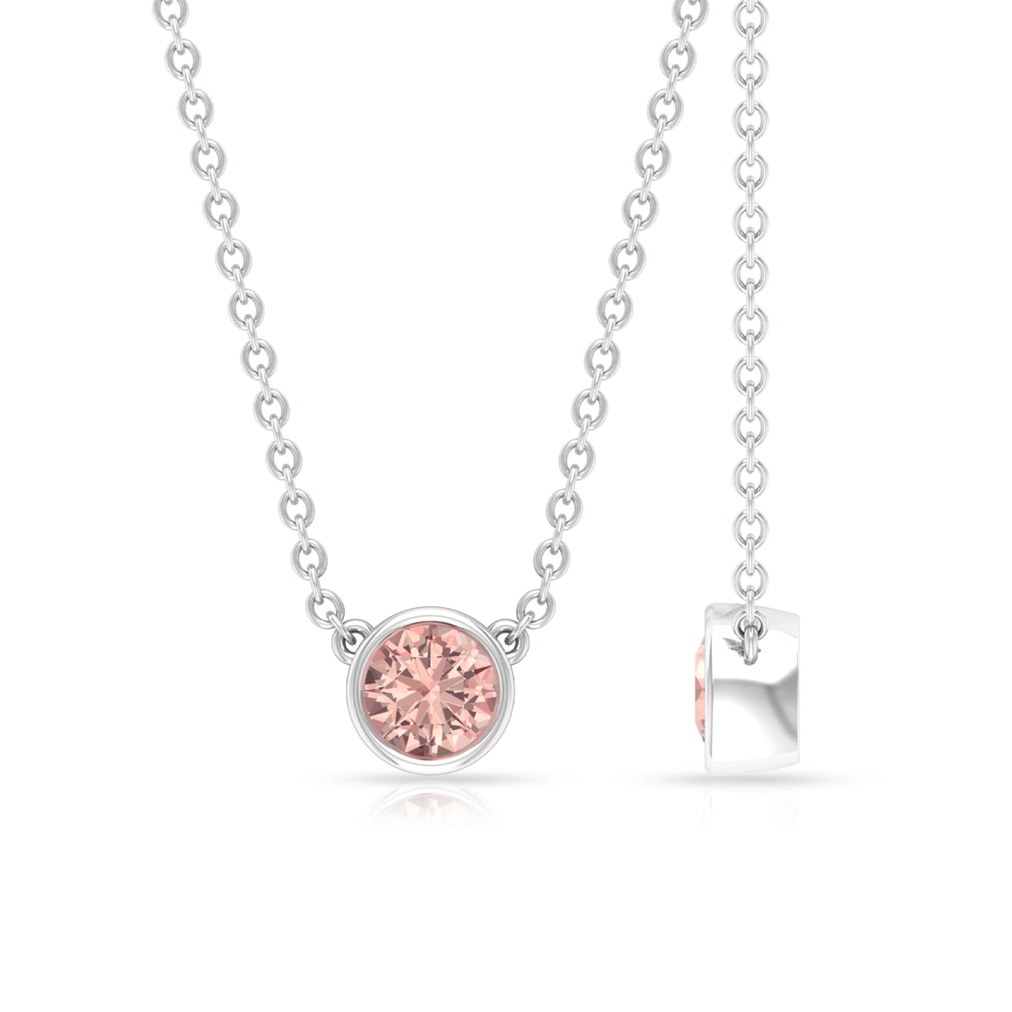 Simple Round Morganite Solitaire Necklace in Bezel Setting Morganite - ( AAA ) - Quality - Rosec Jewels