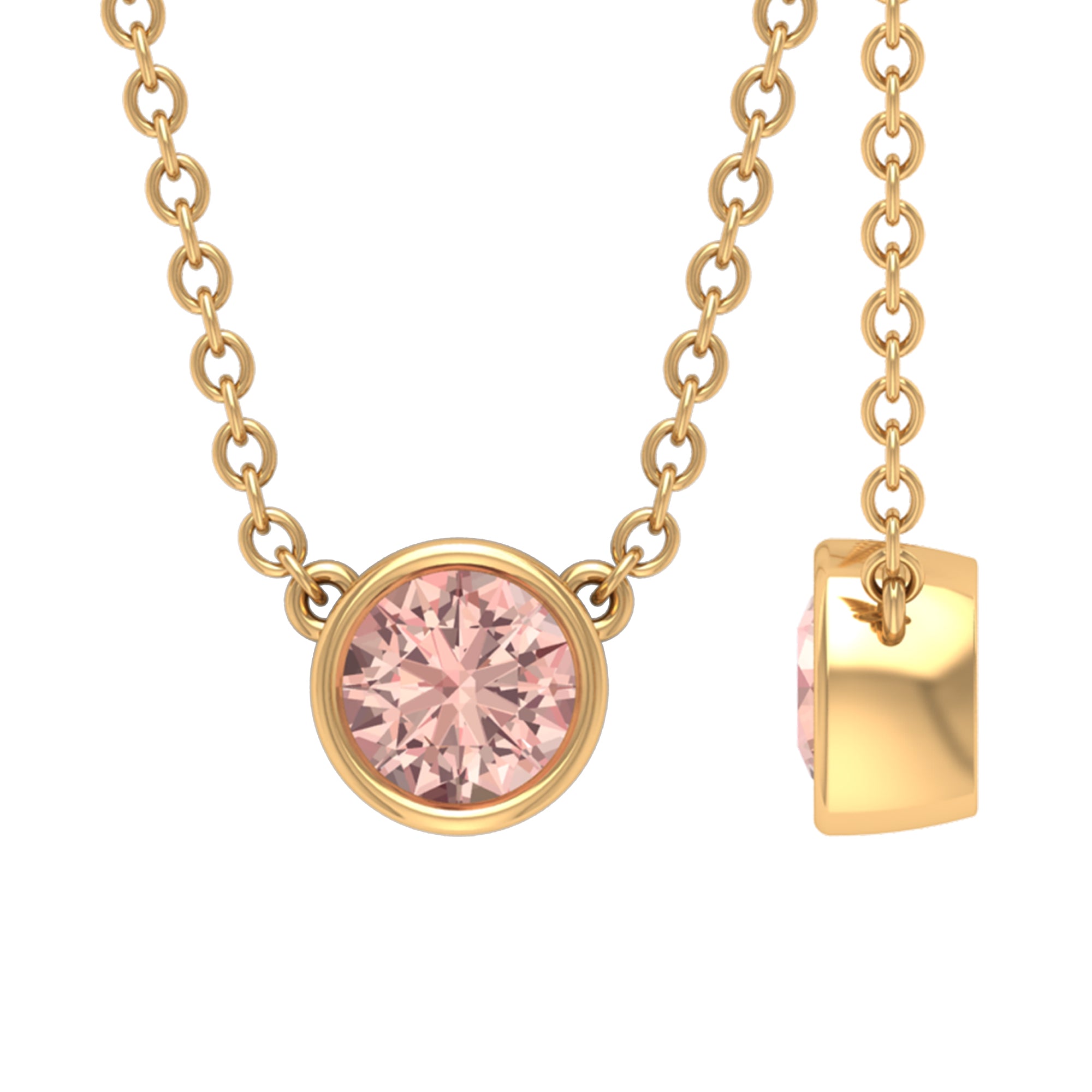 Simple Round Morganite Solitaire Necklace in Bezel Setting Morganite - ( AAA ) - Quality - Rosec Jewels