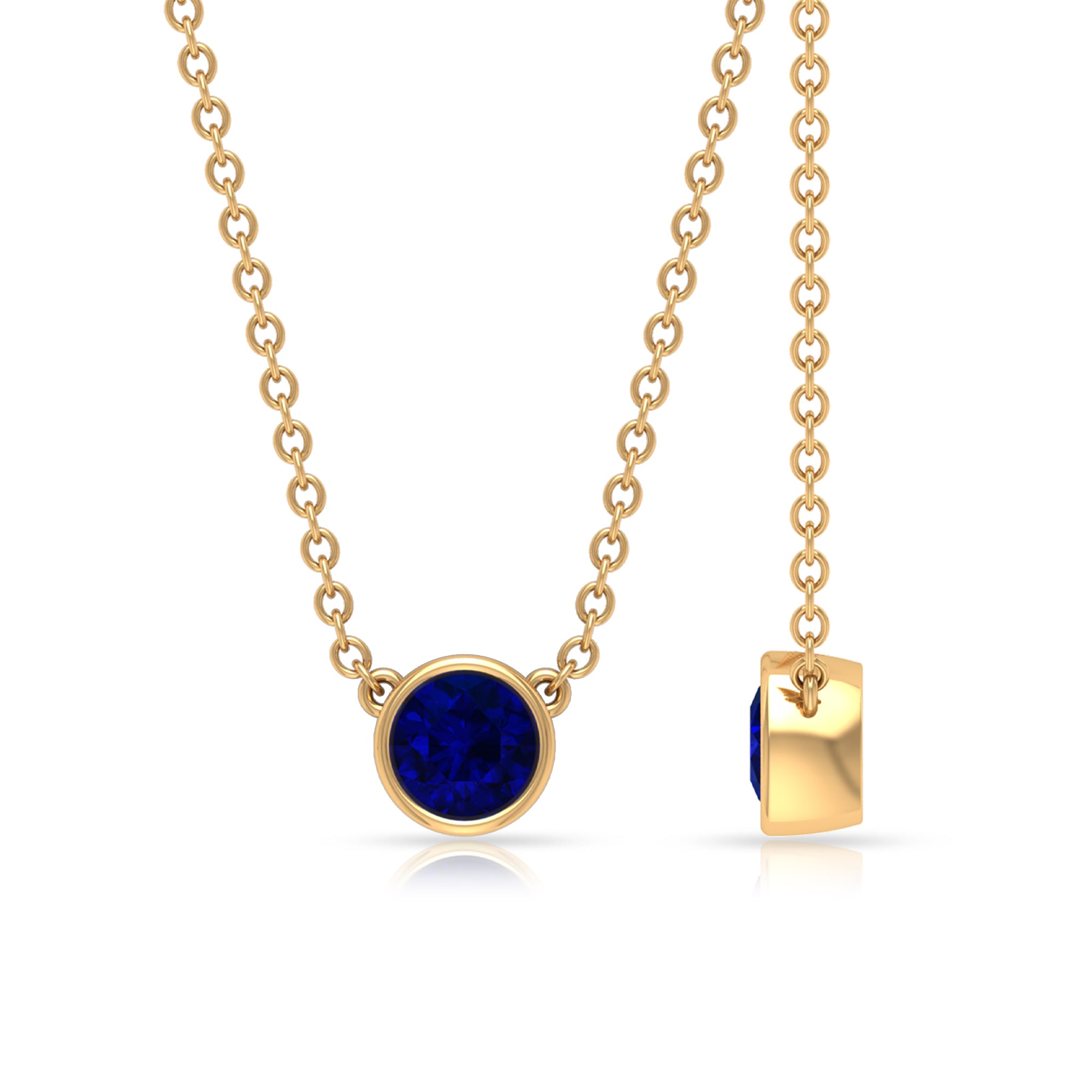 1/2 CT Bezel Set Round Blue Sapphire Solitaire Necklace Blue Sapphire - ( AAA ) - Quality - Rosec Jewels