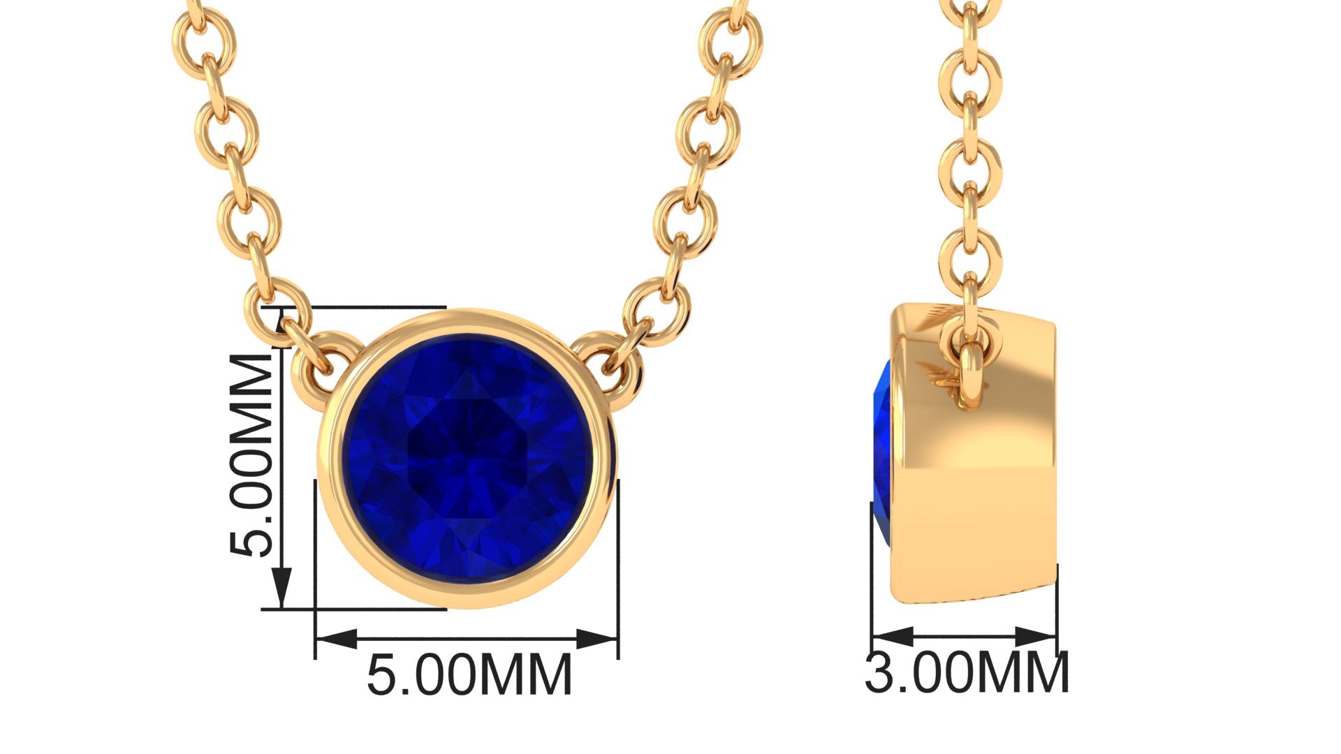 Bezel Set Round Created Blue Sapphire Solitaire Necklace Lab Created Blue Sapphire - ( AAAA ) - Quality - Rosec Jewels