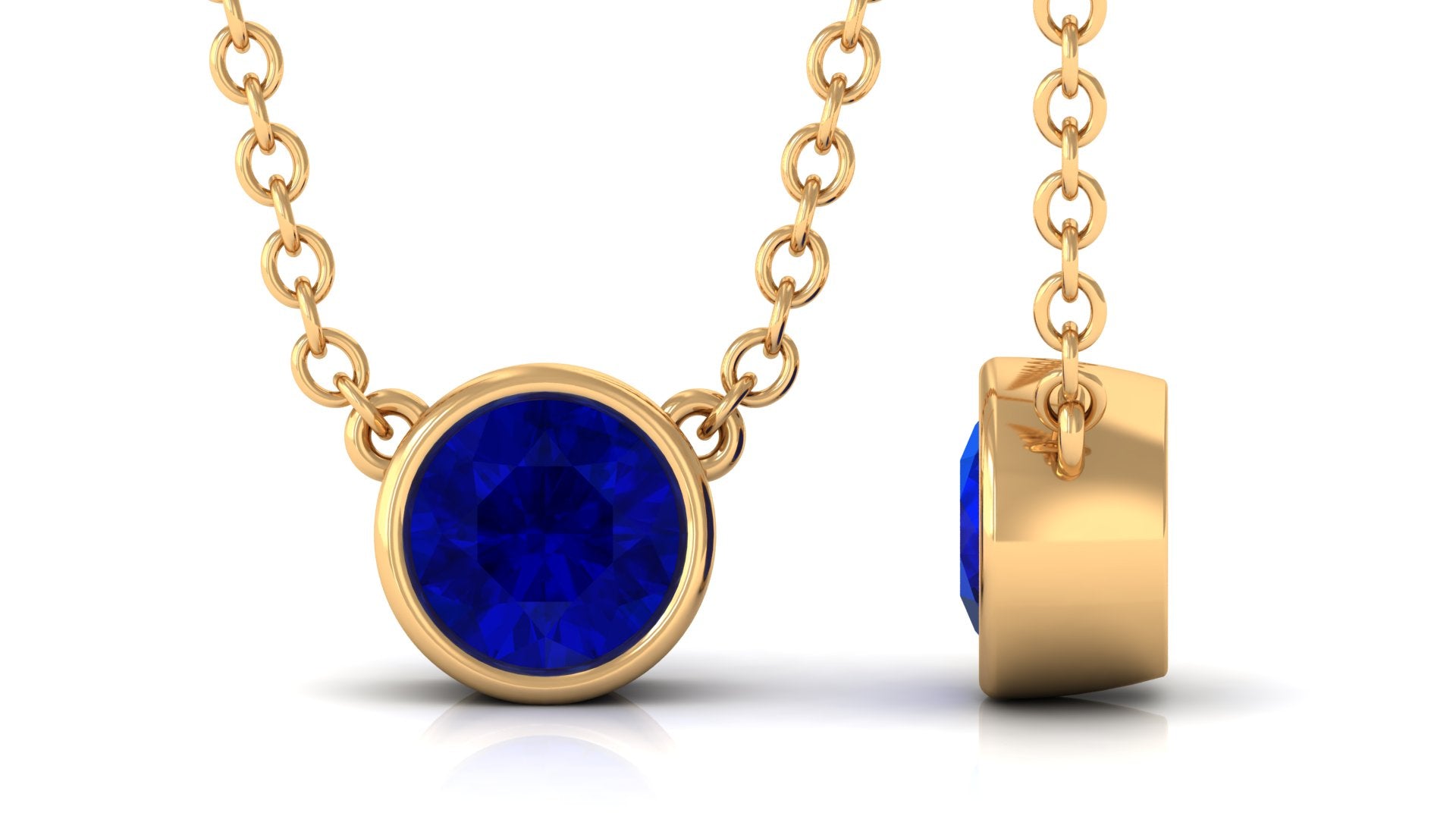 Bezel Set Round Created Blue Sapphire Solitaire Necklace Lab Created Blue Sapphire - ( AAAA ) - Quality - Rosec Jewels