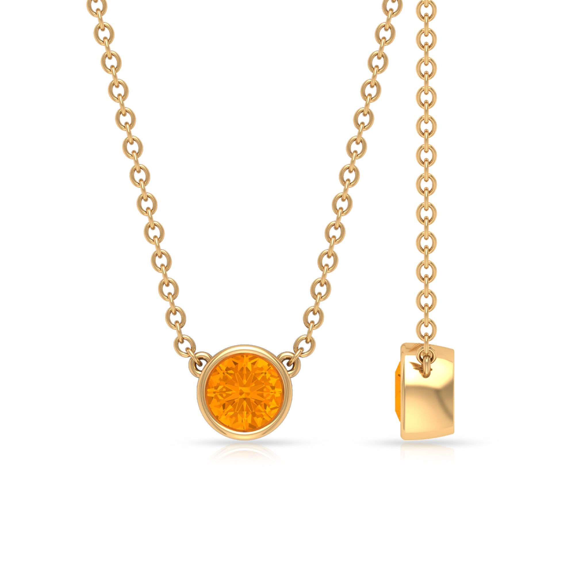 1/4 CT Genuine Orange Sapphire Solitaire Gold Necklace in Bezel Setting Orange Sapphire - ( AAA ) - Quality - Rosec Jewels