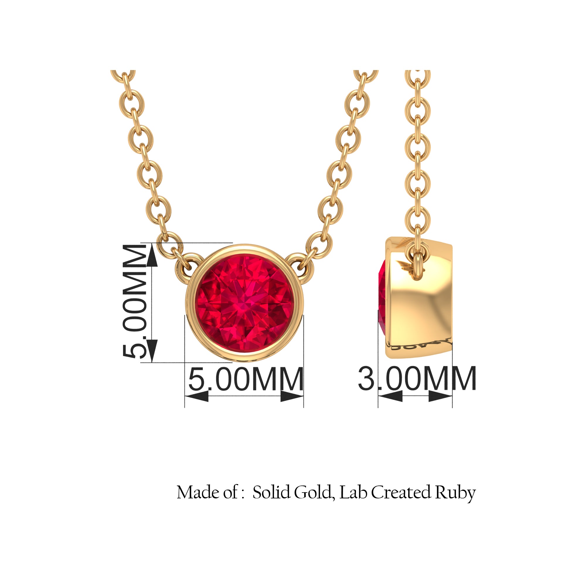 Round Created Ruby Solitaire Necklace Lab Created Ruby - ( AAAA ) - Quality - Rosec Jewels