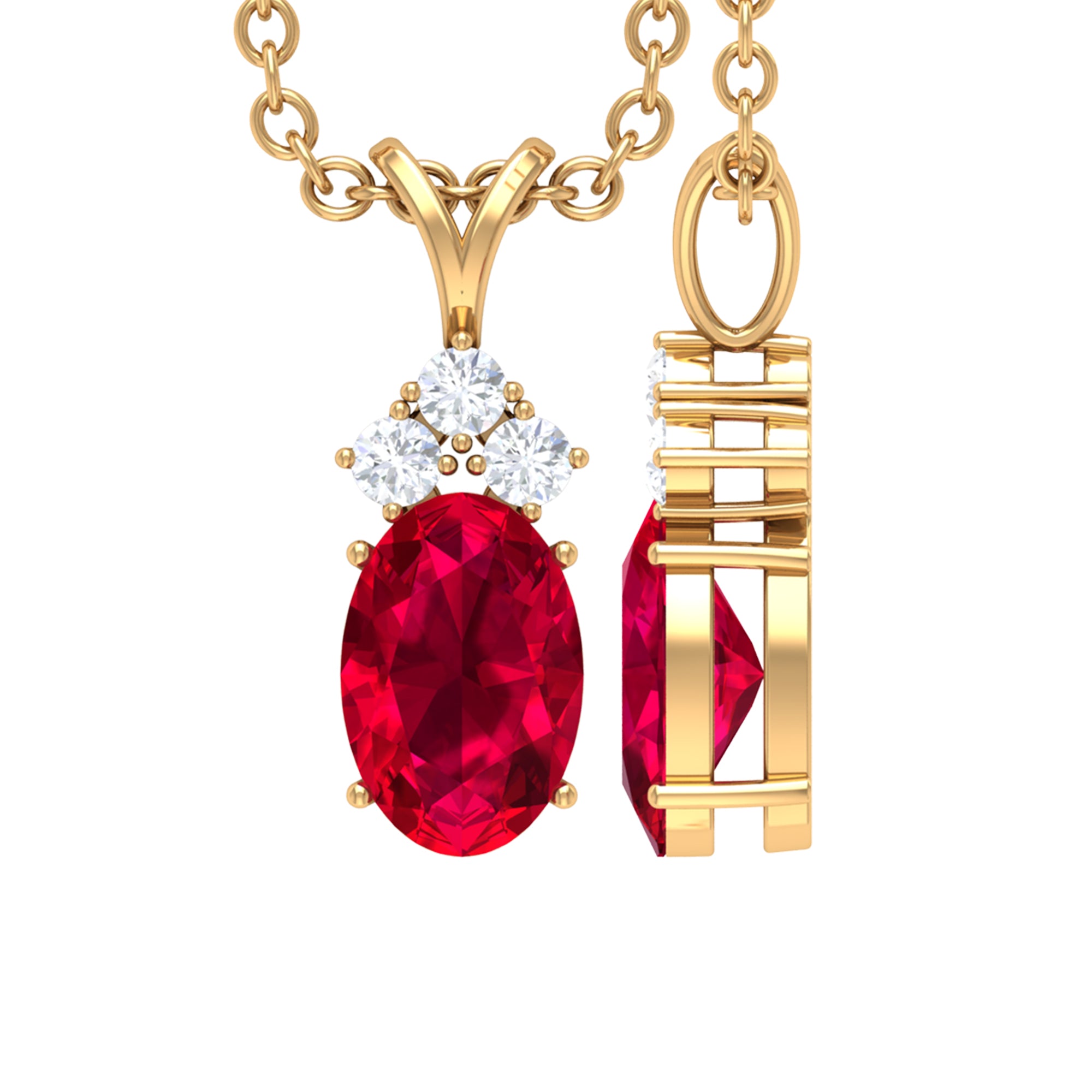 Minimal Oval Ruby Pendant with Diamond Stones Ruby - ( AAA ) - Quality - Rosec Jewels