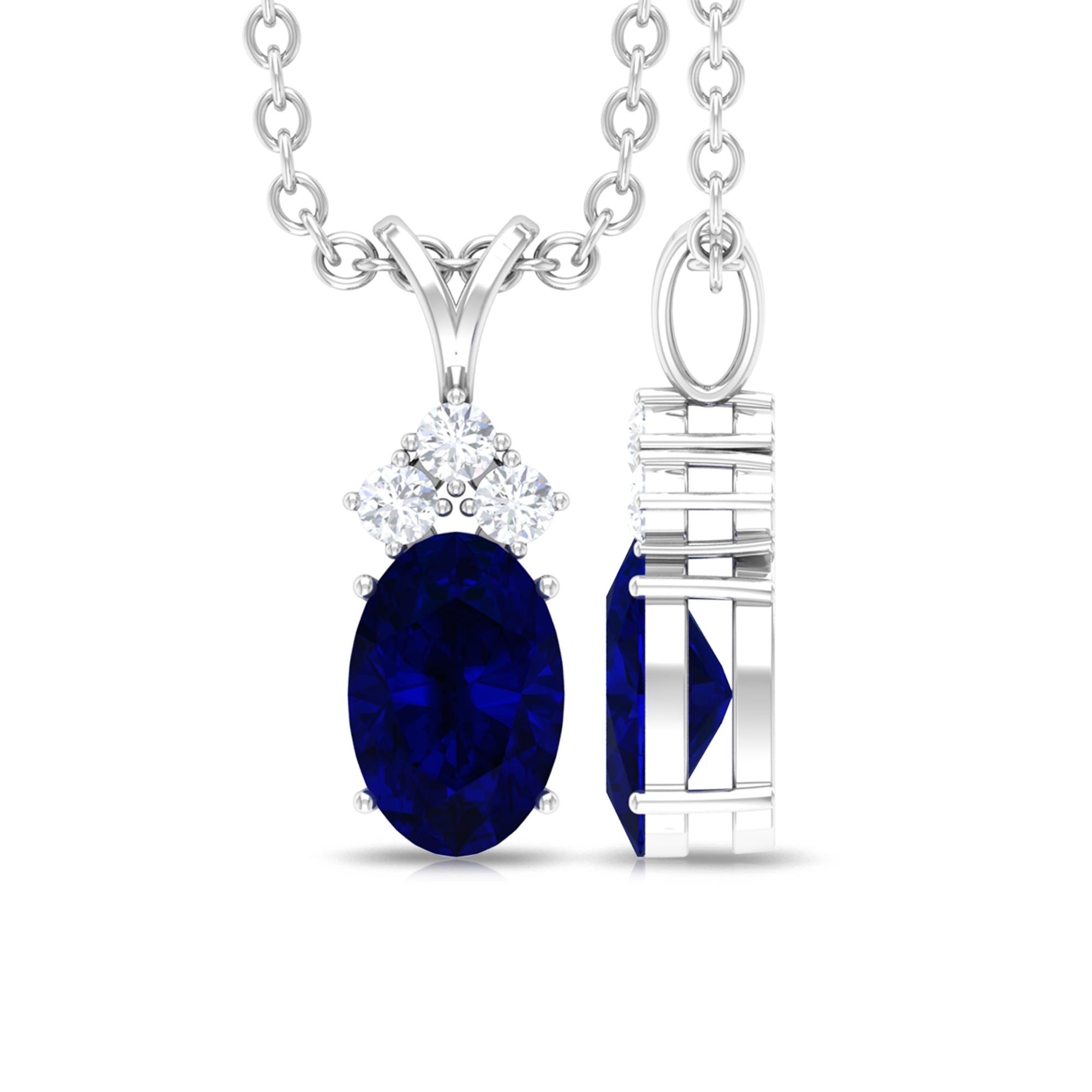 Minimal Oval Blue Sapphire Pendant with Diamond Stones Blue Sapphire - ( AAA ) - Quality - Rosec Jewels