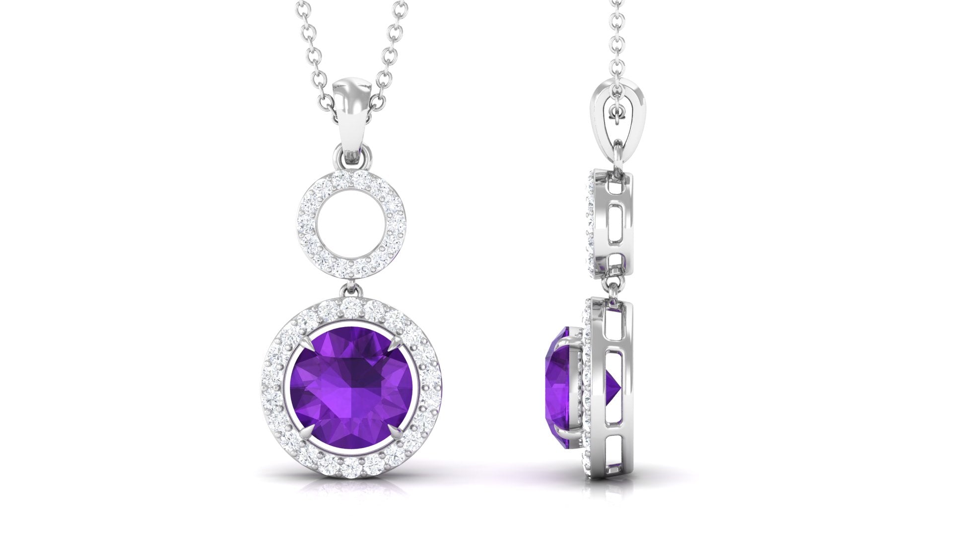 1.75 CT Amethyst and Diamond Halo Dangle Pendant Amethyst - ( AAA ) - Quality - Rosec Jewels