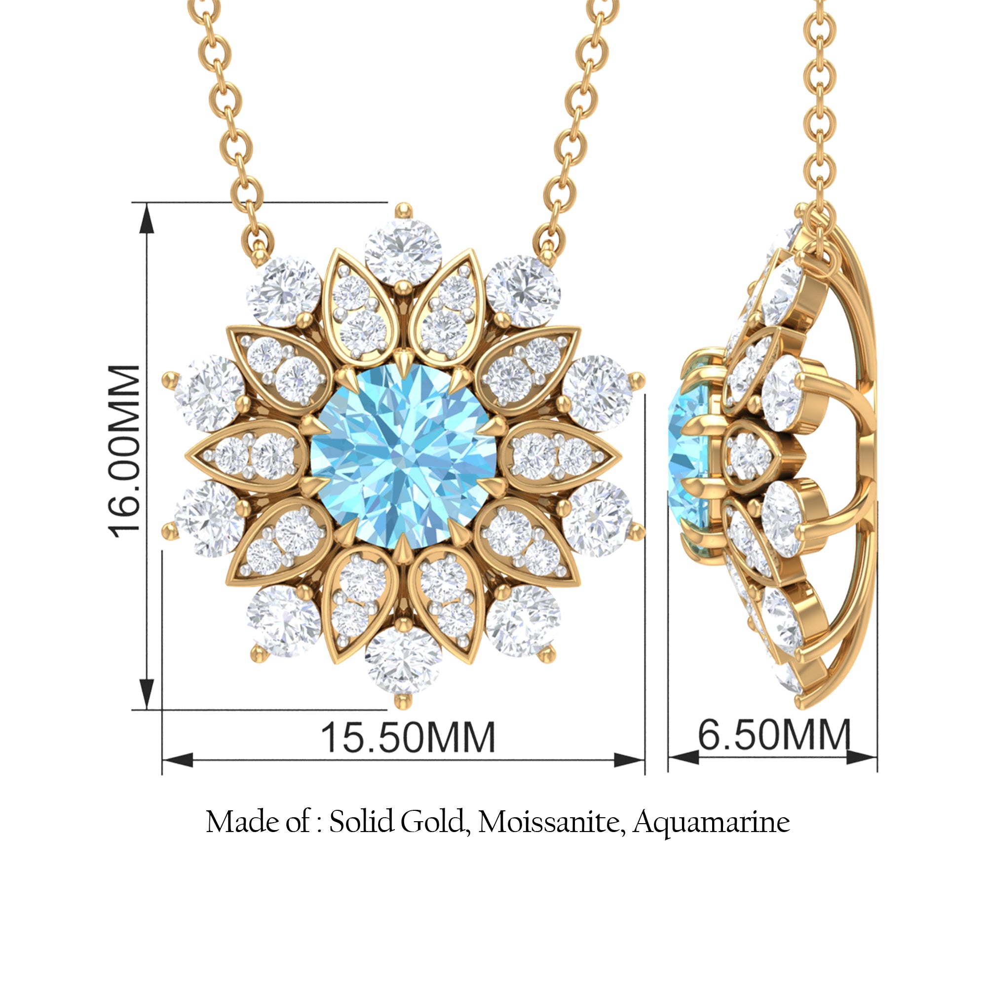 Aquamarine and Moissanite Flower Statement Necklace Aquamarine - ( AAA ) - Quality - Rosec Jewels