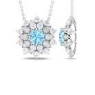 Aquamarine and Moissanite Flower Statement Necklace Aquamarine - ( AAA ) - Quality - Rosec Jewels