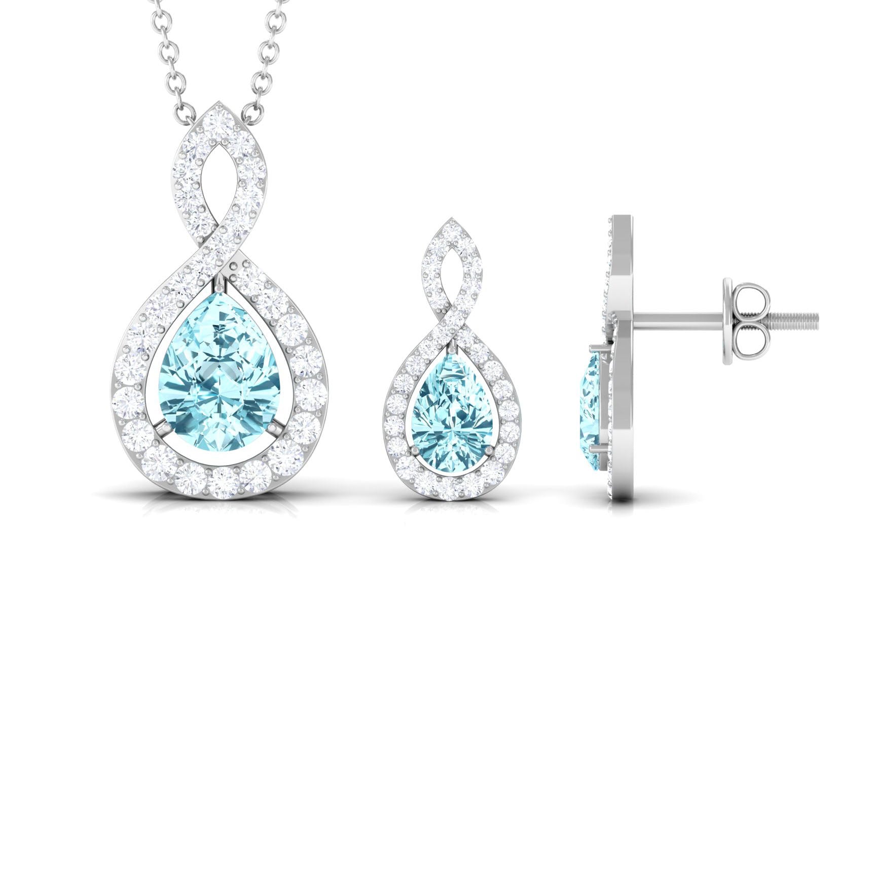 Aquamarine Teardrop Jewelry Set with Moissanite Infinity Aquamarine - ( AAA ) - Quality - Rosec Jewels