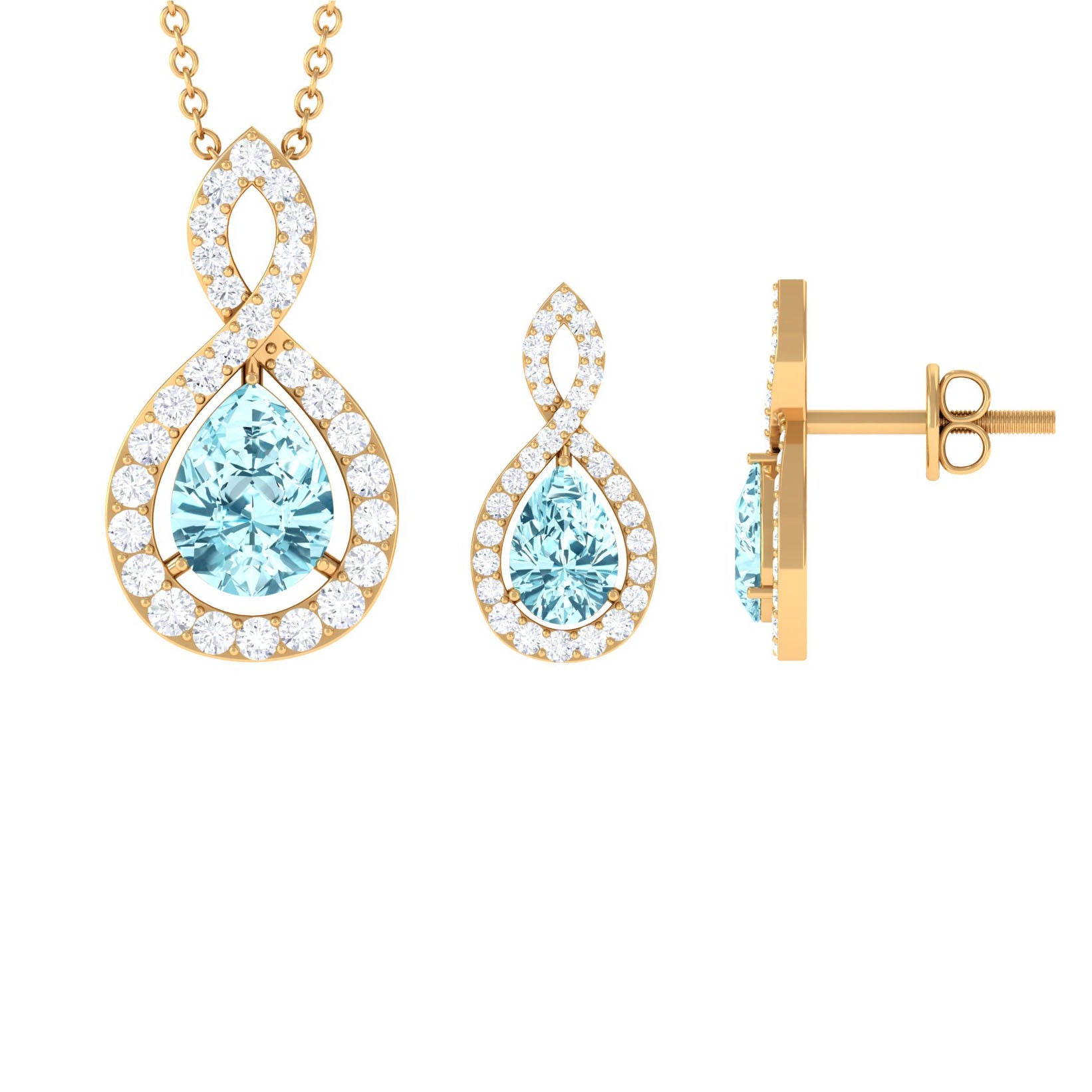 Aquamarine Teardrop Jewelry Set with Moissanite Infinity Aquamarine - ( AAA ) - Quality - Rosec Jewels