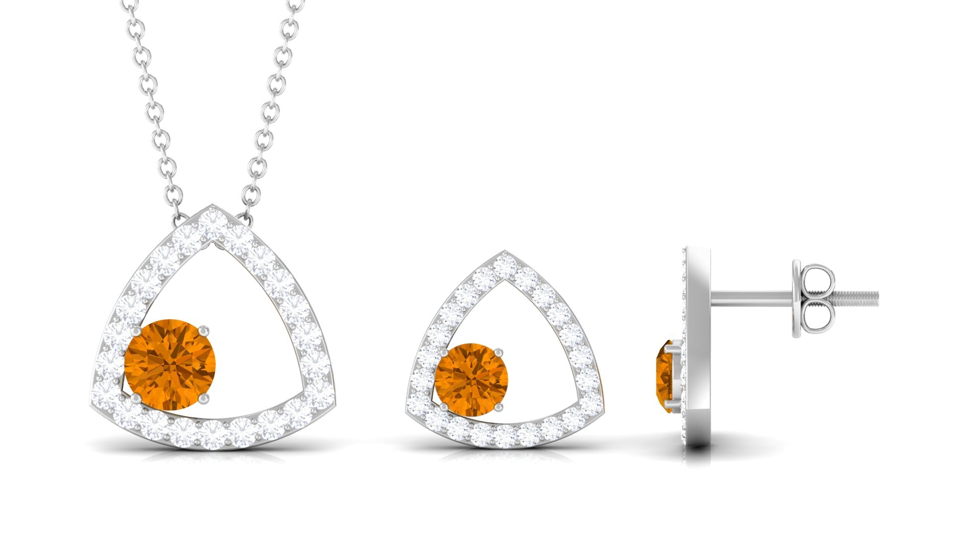 Real Citrine and Moissanite Open Triangle Jewelry Set Citrine - ( AAA ) - Quality - Rosec Jewels