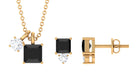 Princess Cut Black Onyx Jewelry Set with Diamond Black Onyx - ( AAA ) - Quality - Rosec Jewels