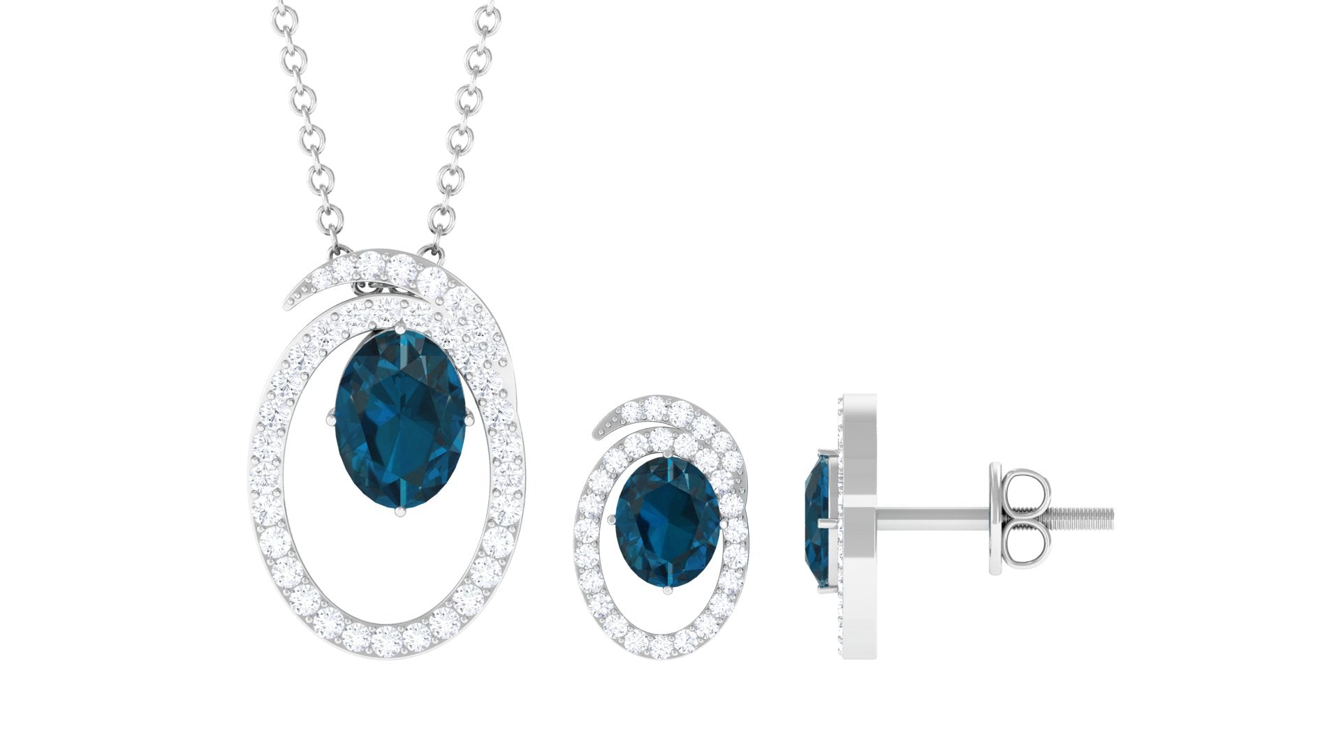 Oval London Blue Topaz and Diamond Contemporary Jewelry Set London Blue Topaz - ( AAA ) - Quality - Rosec Jewels