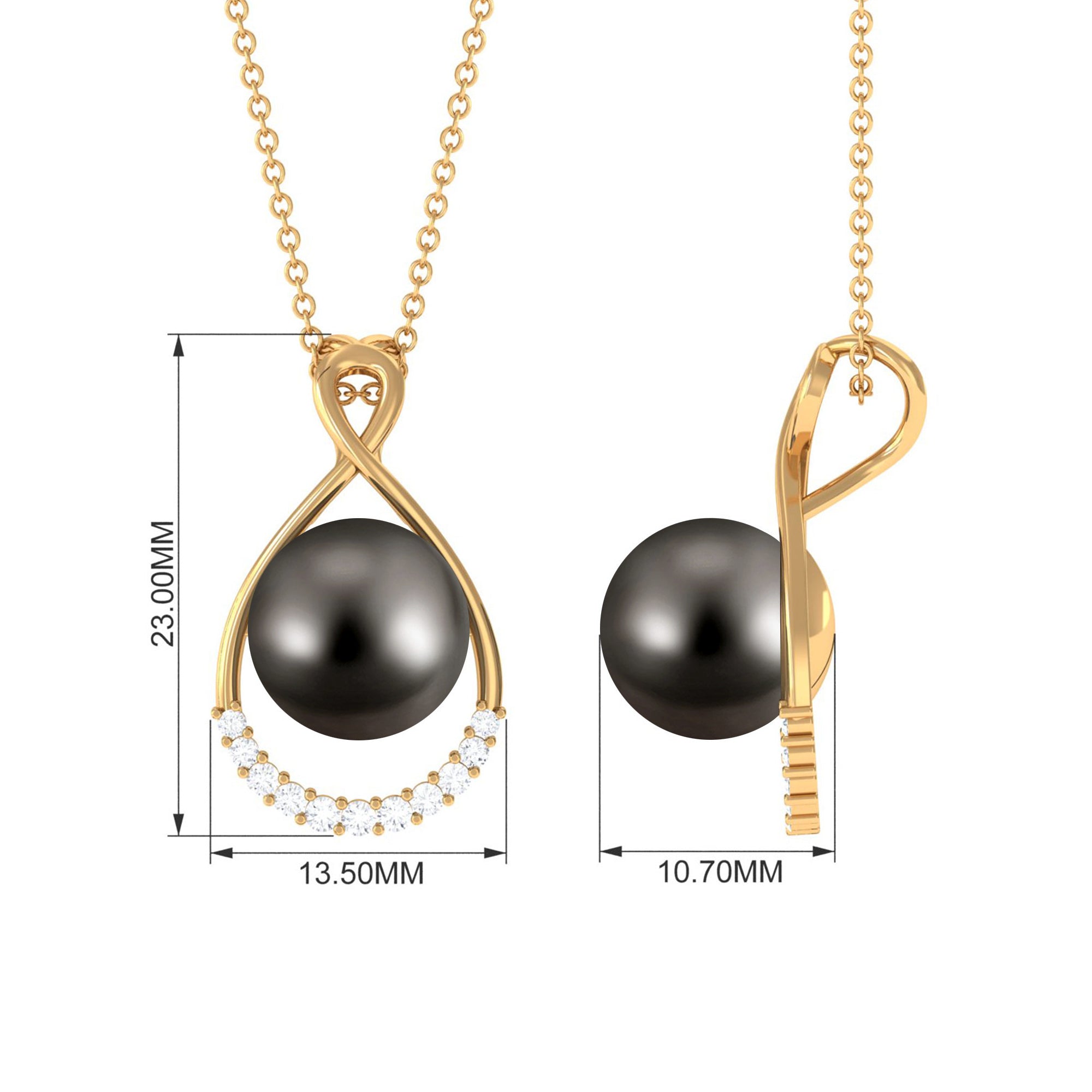 Black Tahitian Pearl and Diamond Teardrop Pendant Tahitian pearl - ( AAA ) - Quality - Rosec Jewels