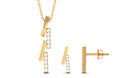 Gold and Diamond Bar Dangle Pendant Earrings Set Diamond - ( HI-SI ) - Color and Clarity - Rosec Jewels