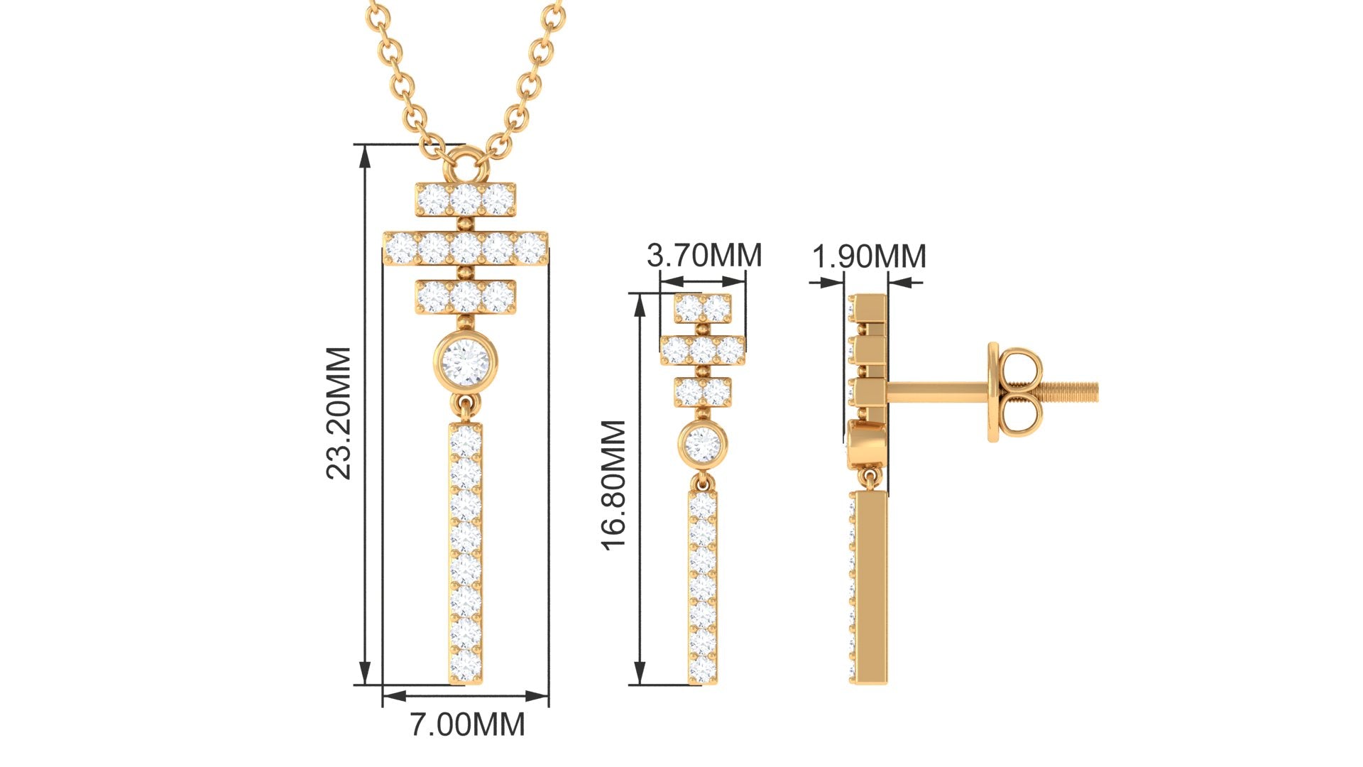 1/2 CT Natural Diamond Contemporary Dangle Pendant Earrings Set Diamond - ( HI-SI ) - Color and Clarity - Rosec Jewels