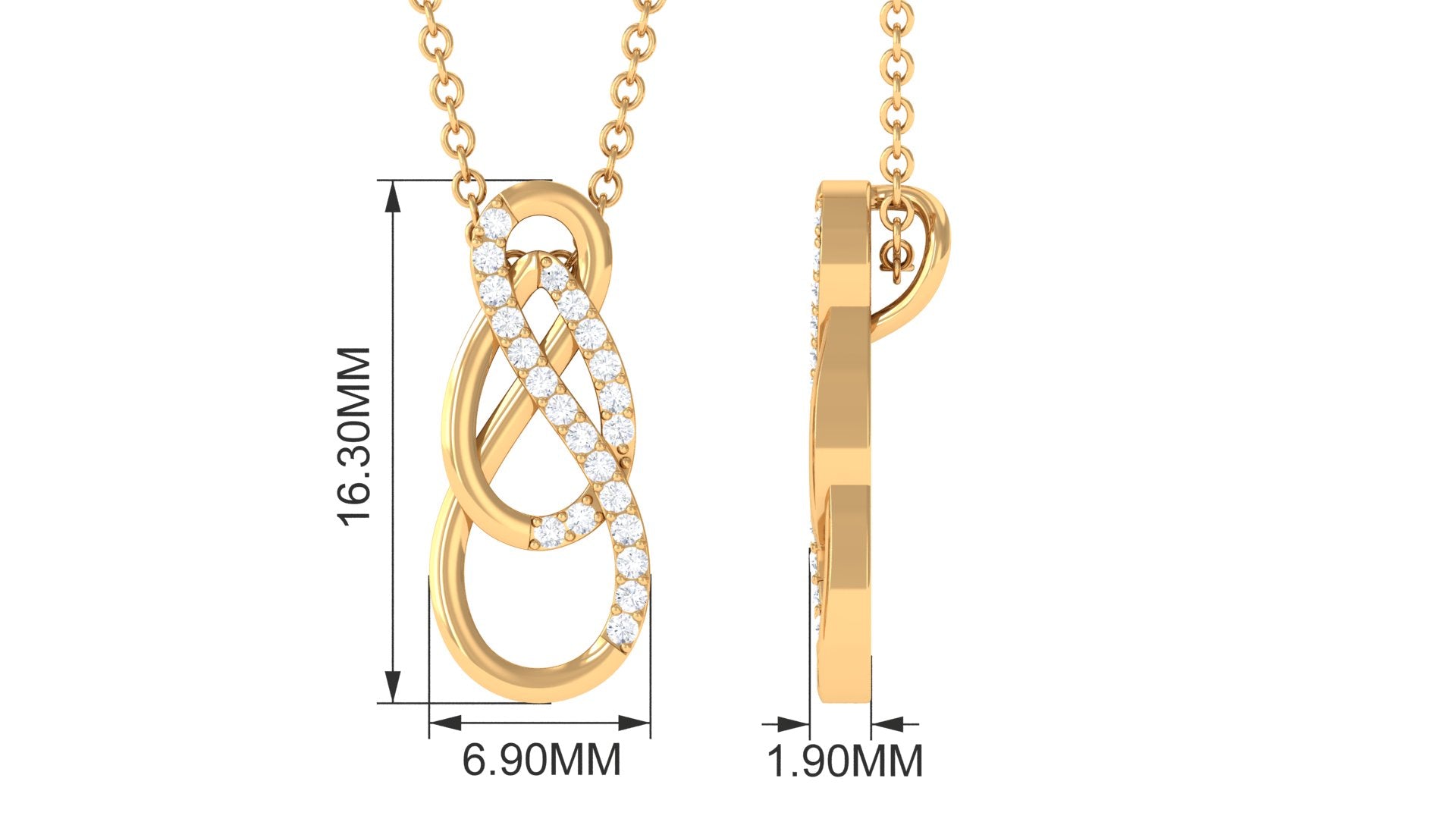 Real Diamond Gold Interlock Infinity Pendant Necklace Diamond - ( HI-SI ) - Color and Clarity - Rosec Jewels