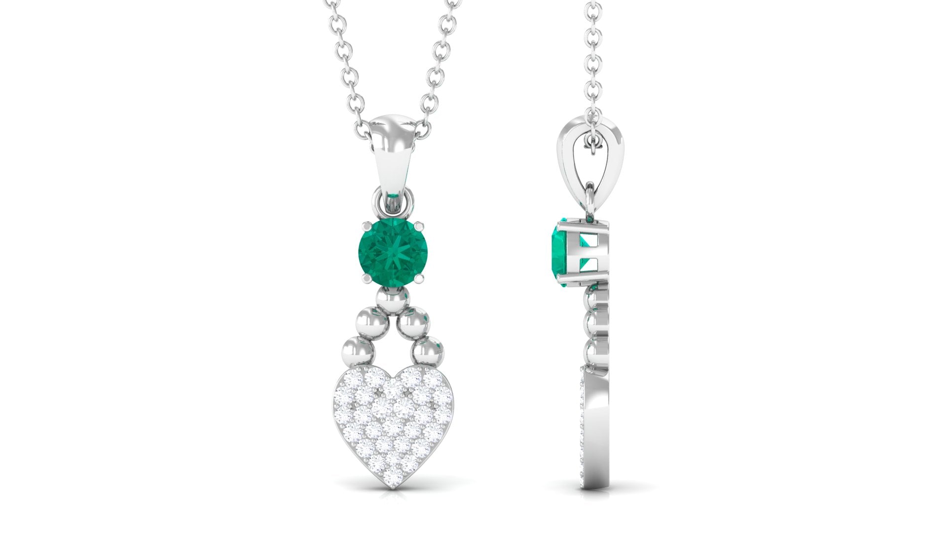 Round Shape Emerald and Diamond Heart Pendant Emerald - ( AAA ) - Quality - Rosec Jewels