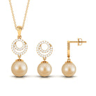 South Sea Pearl Swirl Drop Jewelry Set with Moissanite South Sea Pearl - ( AAA ) - Quality - Rosec Jewels