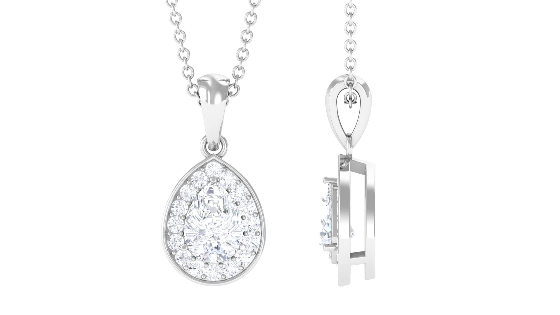 Minimal Lab Grown Diamond Teardrop Halo Pendant Lab Grown Diamond - ( EF-VS ) - Color and Clarity - Rosec Jewels