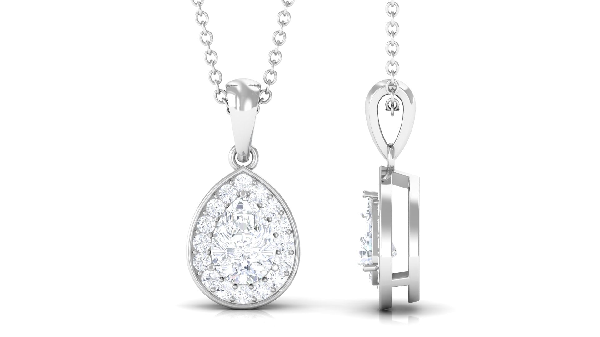 Minimal Lab Grown Diamond Teardrop Halo Pendant Lab Grown Diamond - ( EF-VS ) - Color and Clarity - Rosec Jewels