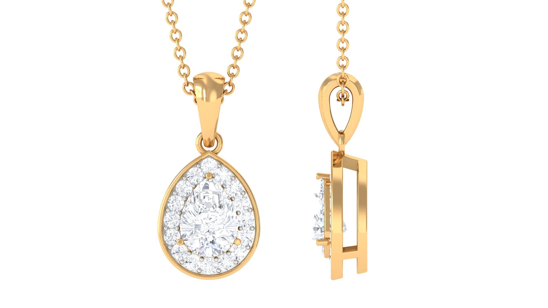 Minimal Lab Grown Diamond Teardrop Halo Pendant Lab Grown Diamond - ( EF-VS ) - Color and Clarity - Rosec Jewels