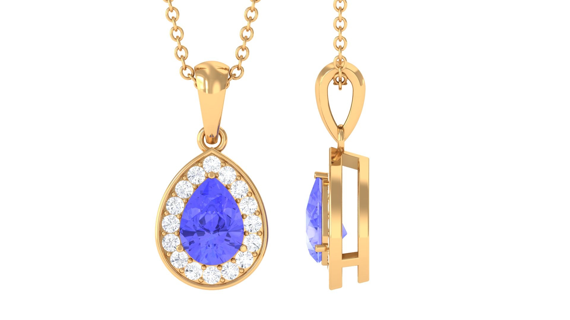 Tanzanite Teardrop Halo Pendant Necklace Tanzanite - ( AAA ) - Quality - Rosec Jewels